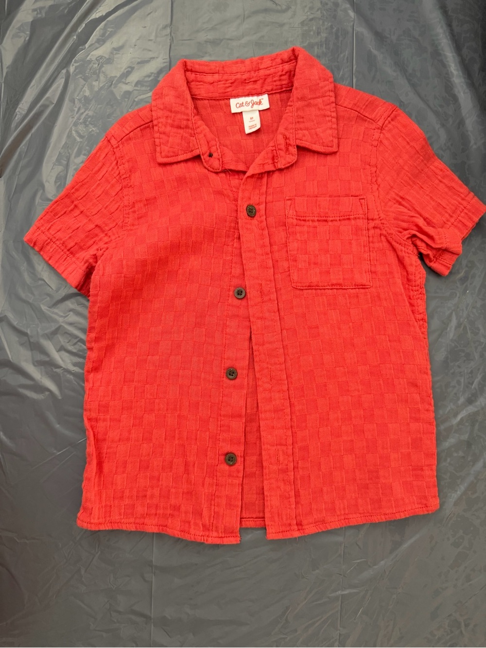 Cat & Jack Coral Red Short-Sleeve Textured Shirt